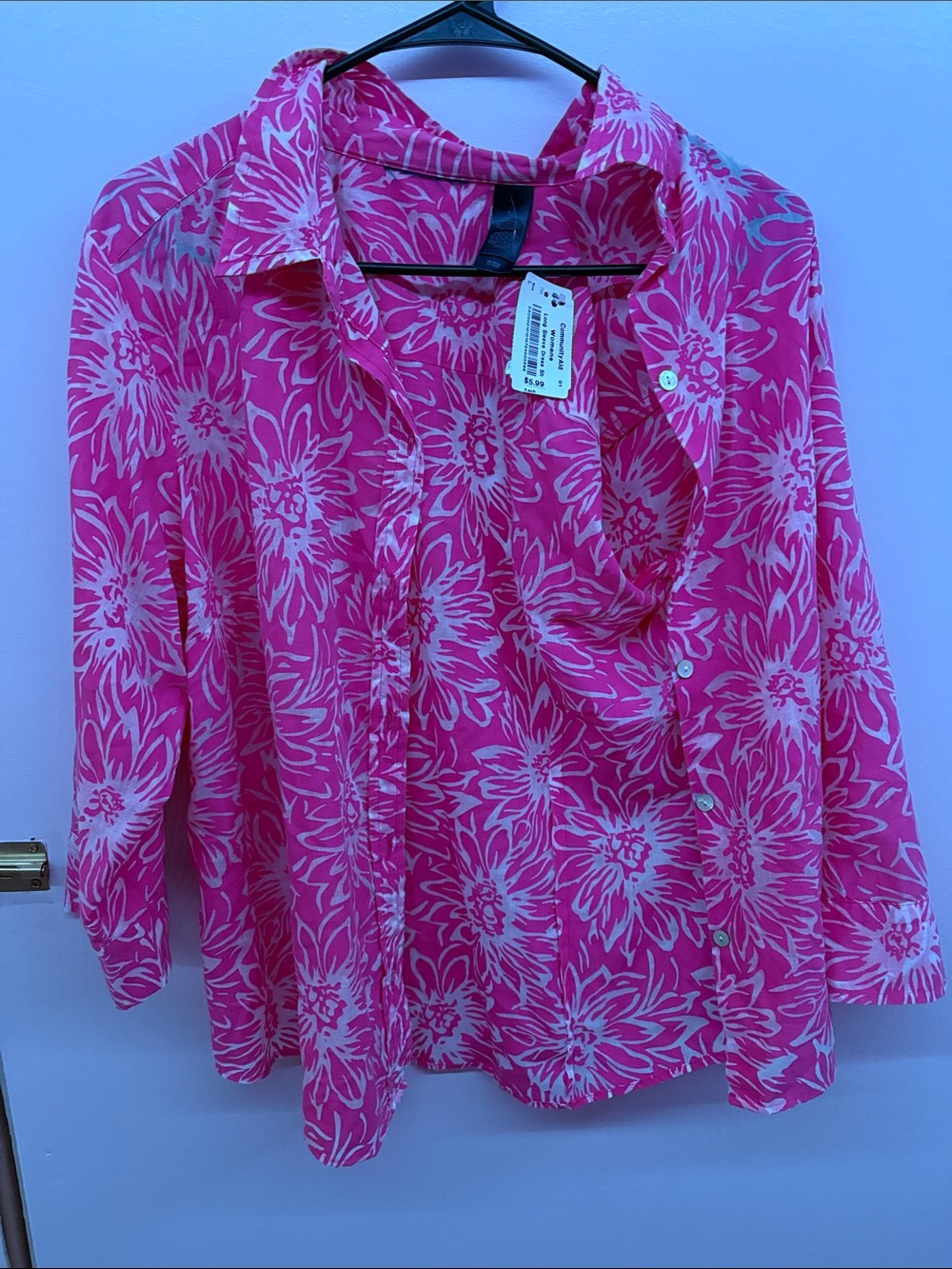 Women's Pink Floral Button-Up Shirt - Lightweight Summer Top